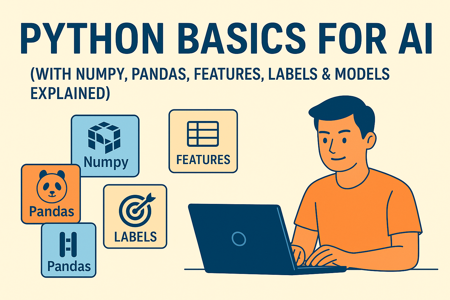 Python Basics for AI (with NumPy, Pandas, Features, Labels & Models Explained)