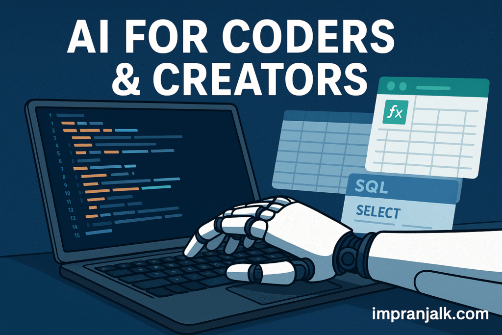 AI prompts to generate code in Python, Java, and SQL, debug errors, automate Excel/Sheets, and use prompt types like zero-shot, few-shot, and chain-of-thought. Real-world ready prompts inside.